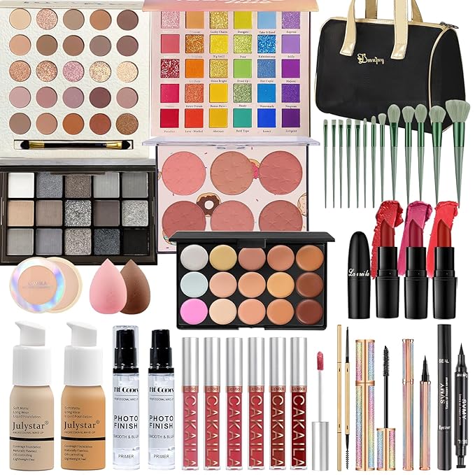 Makeup Kit for Women, Travel Makeup Kit, Makeup Full Kit for Beginners Teens Girls, Makeup Bundle Include 3 Matte & Shimmer Eyeshadow Palettes, Blush Palette, Lip Gloss Set, Concealer-BrightBean Baby