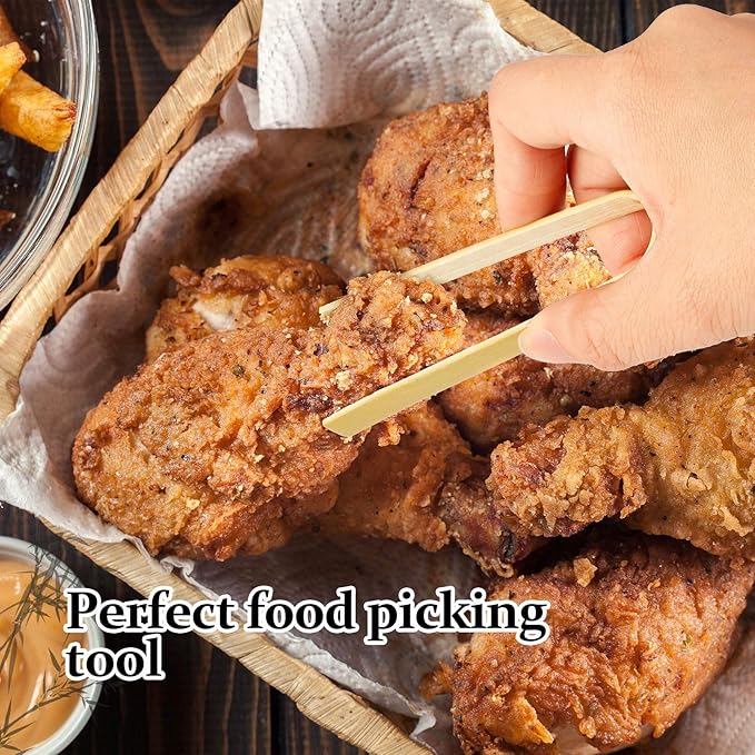 Patelai 90 Pieces Mini Bamboo Tongs Long Toast Tongs Disposable Wooden Cooking Bamboo Cooking Utensils for Toast Bread Pickles Tea Toaster Supplies (4 Inch)