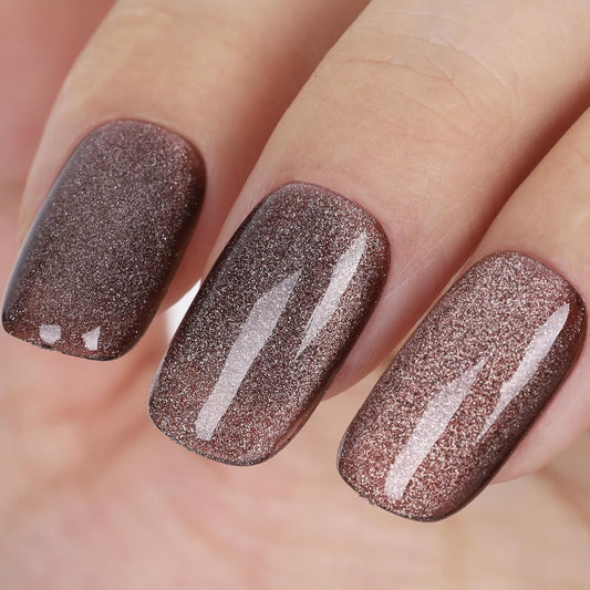 Cat Eye Gel Nail Polish, Crystal Galaxy Holographic Brown Cateye Gel Polish with Magnet, Silver Shimmer Glitter Velvet Soak Off UV LED Home Diy Manicure Fall Winter Colors GP0101-BrightBean Baby