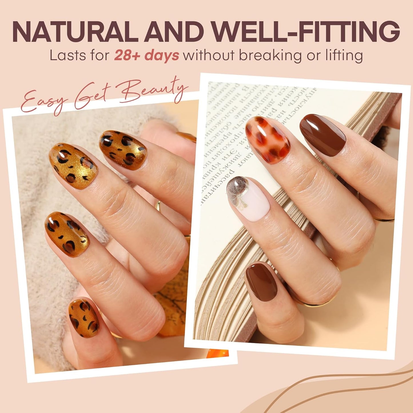 Short Oval Round Nail Tips, 504Pcs Pre-shaped Gel Short Nail Tips Oval Shape, 15 Sizes Half Matte Clear Almond Acrylic False Nails No Need File for Nail Extension DIY Salon-BrightBean Baby