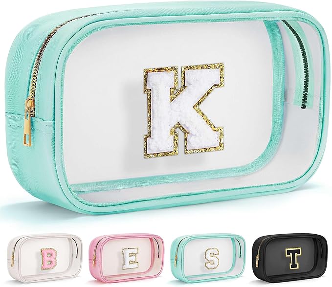 YOOLIFE Initial Clear Makeup Bag | Travel Clear Makeup Bag | Travel Beach Toiletry Bag | Car Organizer Essentials for Women | Waterproof Large Clear Travel Toiletry Bag | Teacher Birthday Gifts Blue K-BrightBean Baby