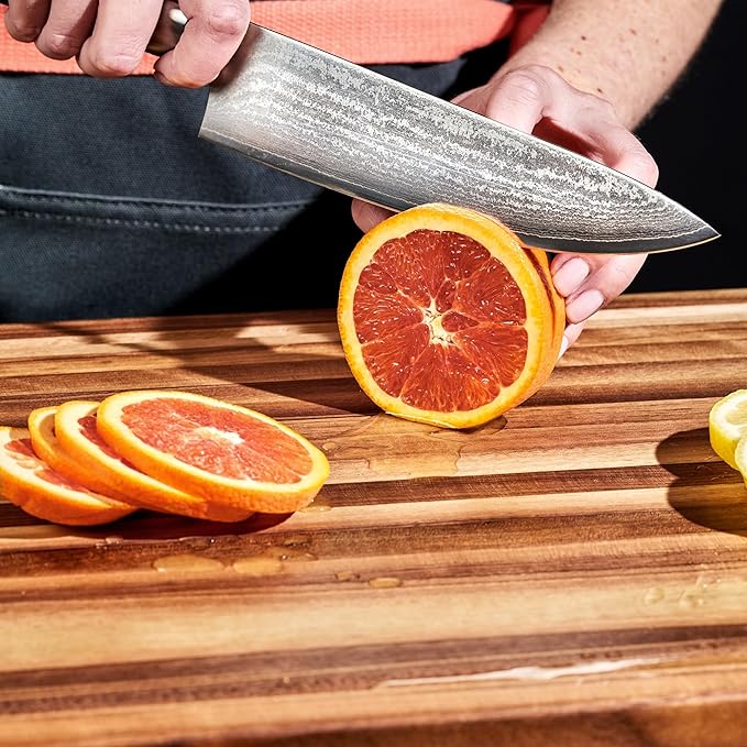 HexClad Large Walnut Cutting Board, Double-Sided with Juice Groove & Recessed Handles, Durable, Scratch-Resistant Hardwood, Great for Chopping, Carving & Serving, 13.75"x19.5"