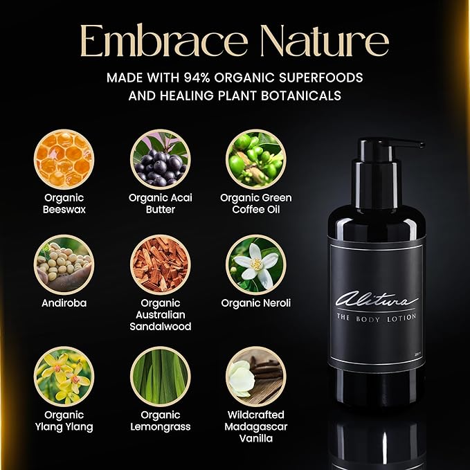 Alitura Naturals Organic Face & Body Lotion – Anti-Aging Moisturizer with Olive Oil & Acai Butter – Hydrating Cream for Dry, Sensitive & Aging Skin – For Men & Women – 200ml-BrightBean Baby