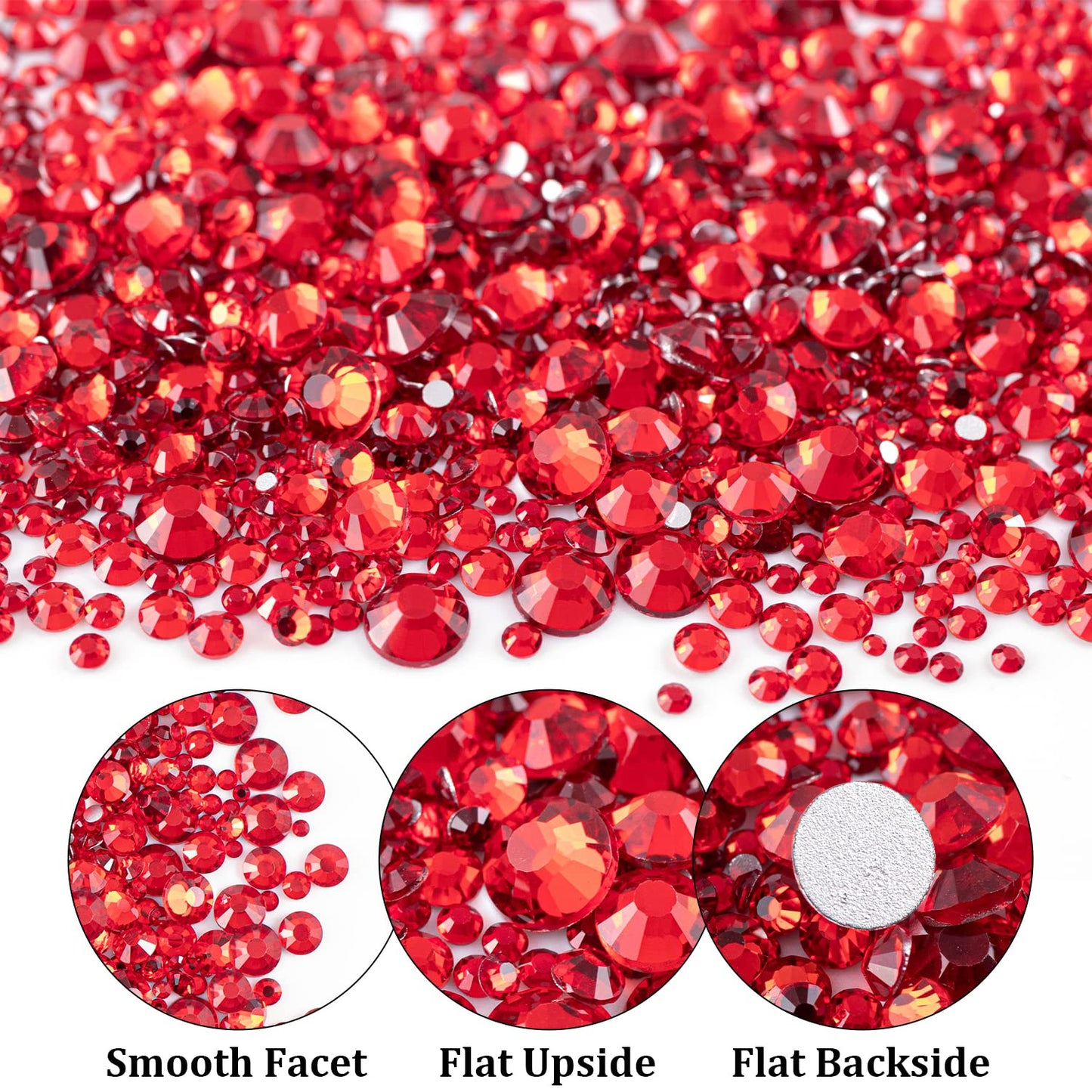 One Pack 2000 Pcs of Flatback Round Red Rhinestones 6 Sizes (1.5-6 mm) with Nail Art Rhinestone Picker Pencil and Tweezers for DIY and Salon Use-BrightBean Baby