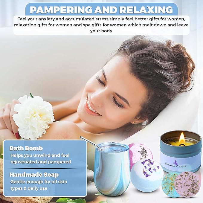 Spa Kit for Women - Spa birthday gifts for women - Relaxing Spa kit Basket- Self Care Package for women - lavender Relaxing Spa Gift Set - Spa Gift Set for Women, Sisters and Mothers Day-BrightBean Baby