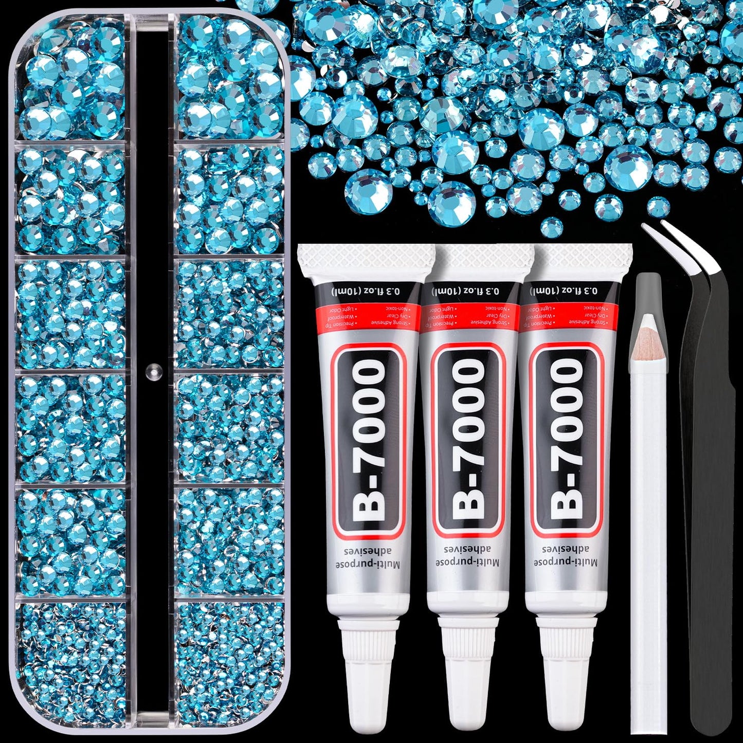 Resin Rhinestones for Crafting with B7000 Jewelry Glue, 1 Box Indicolite Flatback Crystals with 3Pcs 10ml Glue for Bedazzling Crafts DIY Nail Art Makeup，Non Hotfix Gems for Clothing Shoes-BrightBean Baby