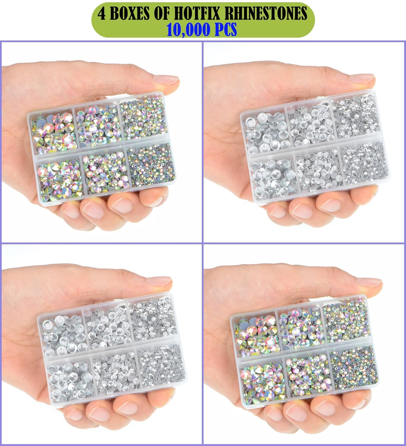 LPBeads 10000pcs Hotfix Rhinestones Flatback Glass Clear and AB Crystal Rhinestone with Tweezers and Picking Pen for Crafts Clothes Nail Art-BrightBean Baby