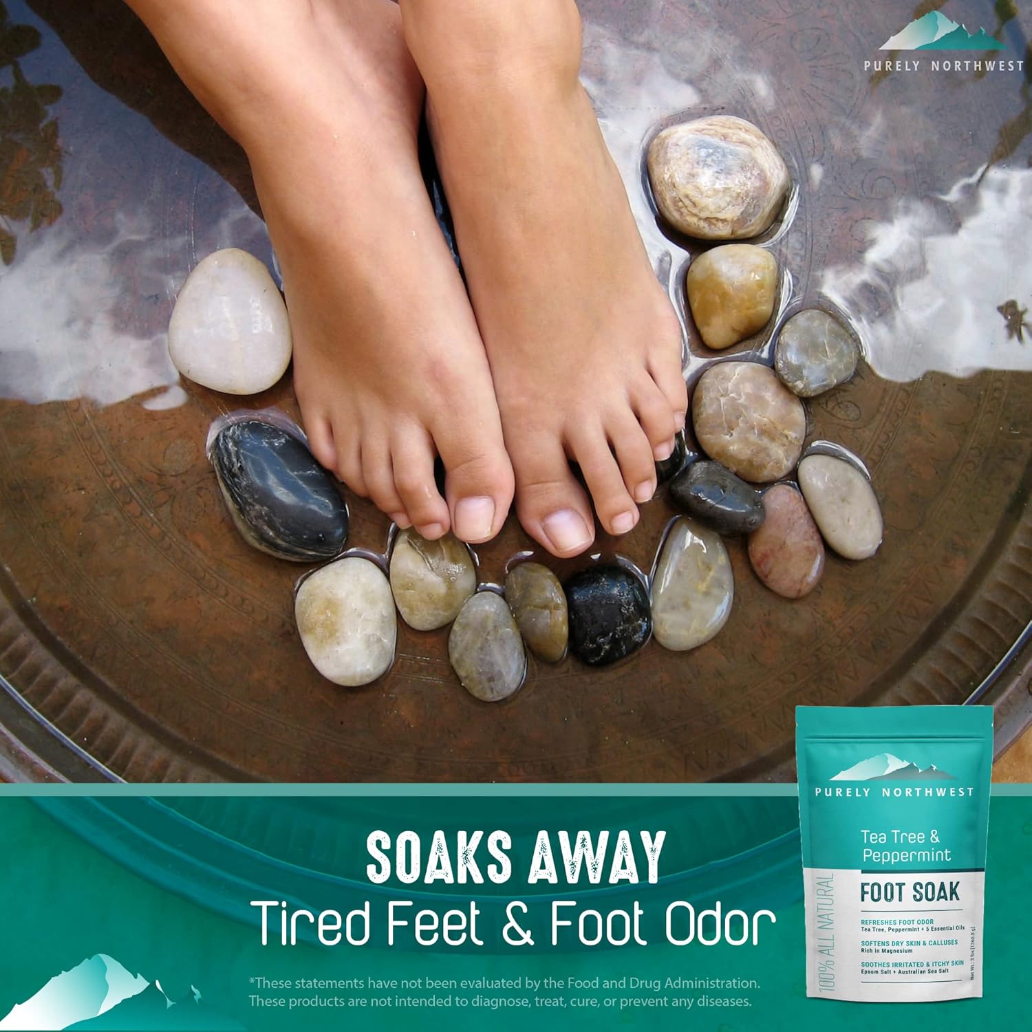 Epsom Salt Tea Tree Foot Soak-Toenail Repair, Softens Thick Calluses & Corns, Stubborn Foot Odor, Athletes Foot Burning & Itching, Damaged Discolored Nails: Purely Northwest USA 16 ounces/1Lb-BrightBean Baby