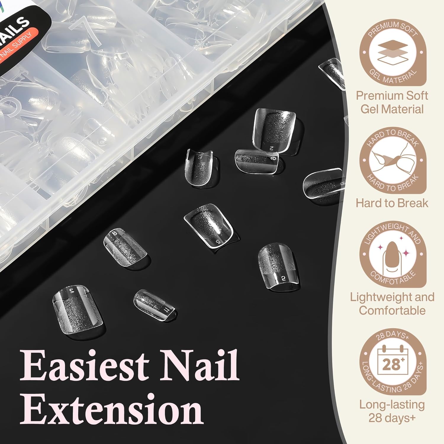 Square Nail Tips: 504pcs Soft Gel Extra Short Press on Nails, 12 Sizes XS Full Cover Clear XXS Extra Small Square Gel Nail Tips for Nail Extension DIY Home-BrightBean Baby