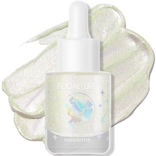 FOCALLURE Starfall Glowing Liquid Highlighter, Shimmering Body Oil, Non-Sticky Shimmer Liquid Luminizer, Non-Greasy, Face & Body Glitter Makeup for Costumes, Cosplay, Rave Festival, FIRELY FOREST-BrightBean Baby