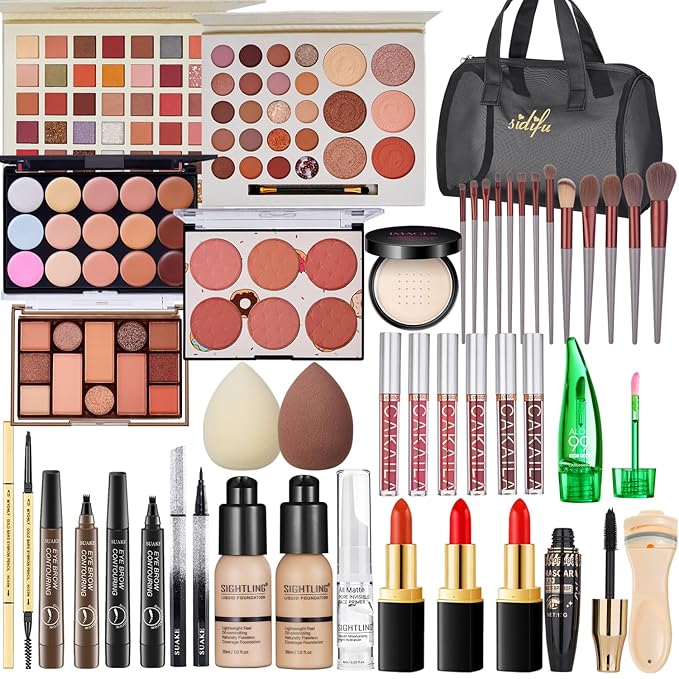 All in One Makeup Kit for Women Full Kit, Travel Makeup Kit, Makeup Gift Set for Women & Girls, Makeup Essential Bundle Include Foundation Eyeshadow Palette Lipstick Eyebrow Pencil Cosmetic Brush Set-BrightBean Baby