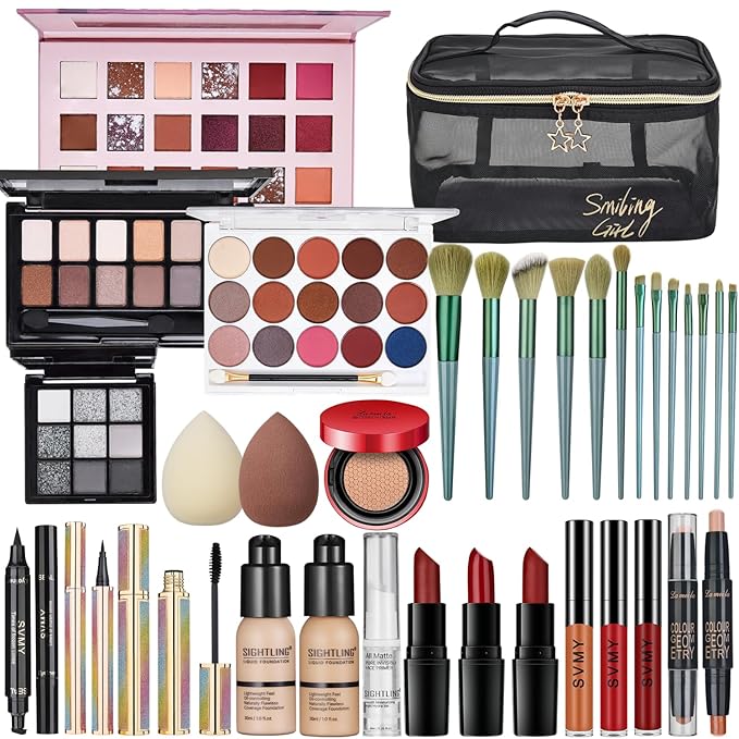 All In One Makeup Kit, Travel Makeup Kit, Makeup Kit for Women Full Kit, Makeup Gift Set for Women & Girls, Includes Foundation Eyeshadow Palette Lipstick Eyeliner Mascara Cosmetic Brush Set-BrightBean Baby