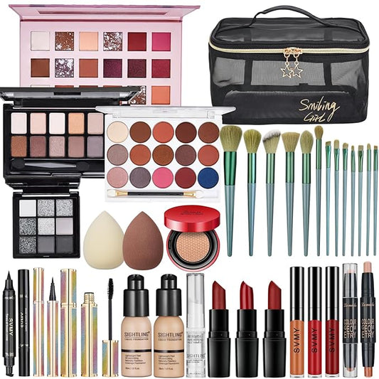 All In One Makeup Kit, Travel Makeup Kit, Makeup Kit for Women Full Kit, Makeup Gift Set for Women & Girls, Includes Foundation Eyeshadow Palette Lipstick Eyeliner Mascara Cosmetic Brush Set-BrightBean Baby