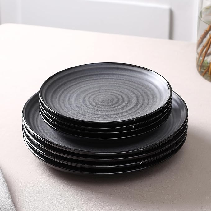 Stone Lain Dua 4-Piece Dinner Plate Set Stoneware, Black