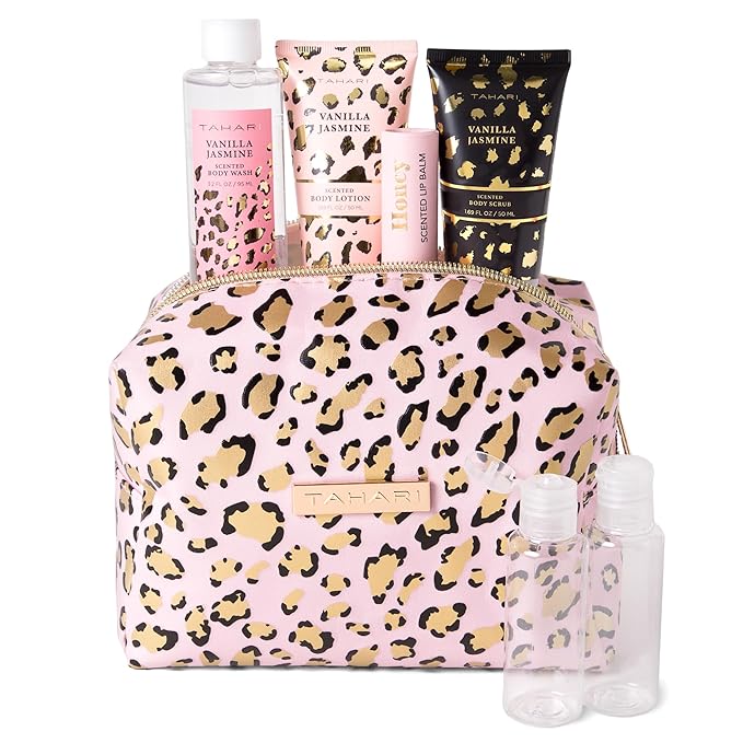 Tahari Spa Gift Set for Women, Vanilla Jasmine Spa Set, Bath Kit for Women Gift Set Includes Body Lotion, Body Wash, Hand Cream, Lotion Gift Set for Women, Birthday Gifts For Women - (Leopard)-BrightBean Baby