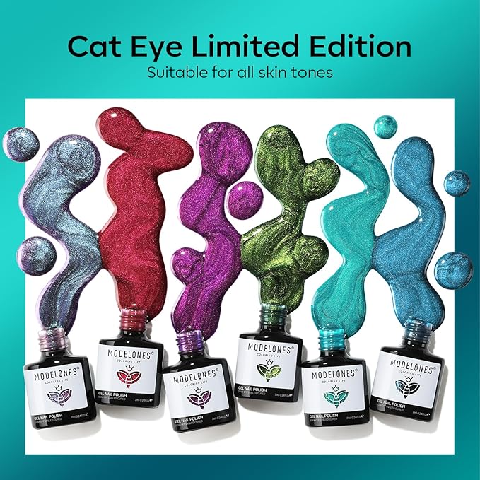 modelones Cat Eye Gel Nail Polish, 6 Colors Glitter Red Green Purple Blue Gel Polish Set with Magnet Sparkle Galaxy Series Nail Gel Polish Kit Soak Off Led Nail Art Manicure Salon DIY Gifts-BrightBean Baby