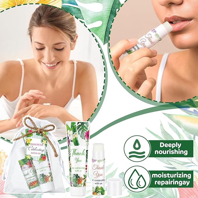 200 Pcs Baby Shower Wedding Party Favors Gift Set, 50 Pcs Baby Shower Hand Cream and 50 Lip Balm for Wedding Bridesmaid Guests Gift Supplies with 50 Organza Bag 50 Thank You Tag(Tropical)-BrightBean Baby