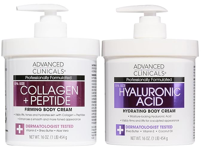 Advanced Clinicals Collagen Peptides Body Lotion + Hyaluronic Acid Moisturizer 2PC Skincare Set For Women & Men | Dry Skin Moisturizing Body Cream Helps Diminish Appearance Of Crepey Skin, 2PC Bundle-BrightBean Baby