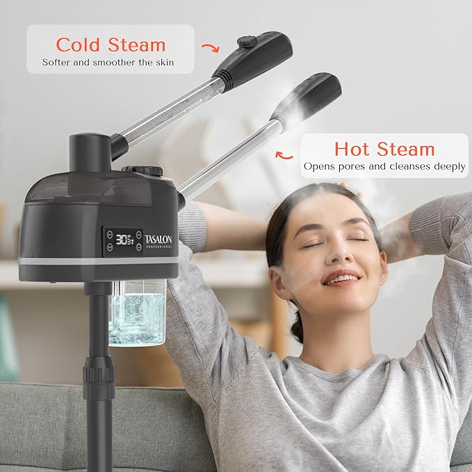 TASALON 2 in 1 Professional Facial Steamer on Wheels -with Ozone and Hot & Cold Mist, Ionic Facial Steamer Kit for Facial Deep Cleaning and Moisturize, SPA & Home, Ozone Face Humidifier - Black-BrightBean Baby