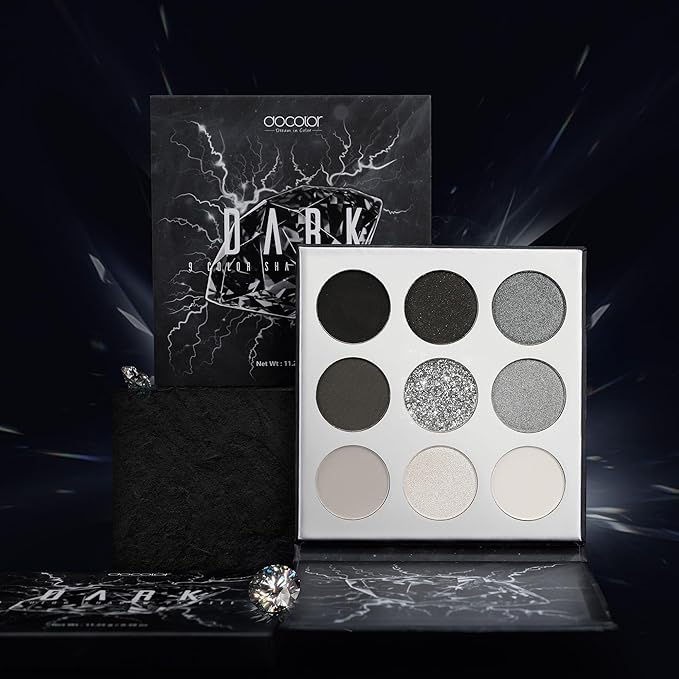 docolor Eyeshadow Palette 9 Colors Black Eyeshadow Gemstone Shadow Palette Highly Pigmented Mattes Shimmers Smokey Glitter Cream Colorful Powder Blendable Long Lasting Waterproof Makeup Palette-BrightBean Baby
