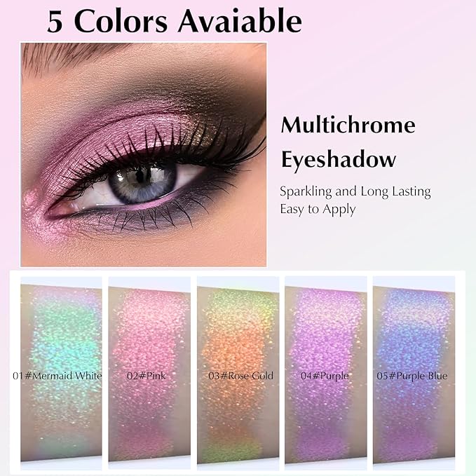 Pink Glitter Eyeshadow Palette, Multichrome Chameleon Cream to Powder Eye Shadow, Color Shifting Holographic Eyeshadow Shimmer Inner Corner Eye Brightener Highlighter Makeup-BrightBean Baby