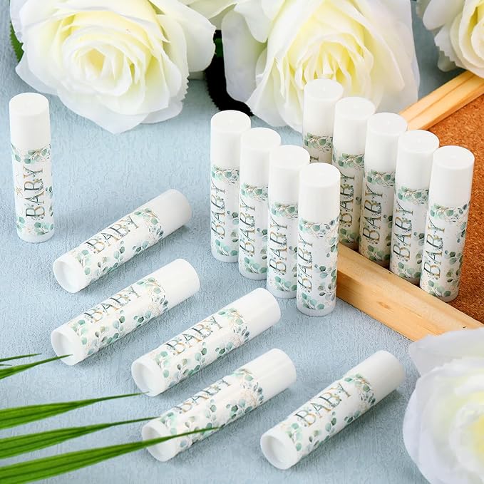 50 Pack Sage Green Baby Shower Lip Balm Party Supplies Bulk for Girls Guests Boys Neutral Baby Shower Gifts Gender Reveal Favors Prizes Souvenirs Winners Thank You Appreciation Gifts-BrightBean Baby