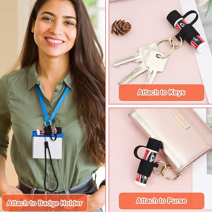 Desing Wish Silicone Lip Balm Holder with Cap Cover Portable Chapstick Holder Keychain Sleeve Lip Balm Key Chain with Key Ring and Wrist Strap Lanyard - Black-BrightBean Baby