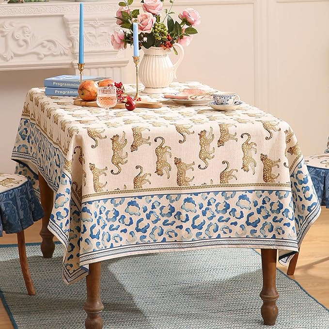 patdrea Designer Linen Rectangular Table Cloth,Vintage Leopard Animal Soft Extra Long Tablecloth,Fall Dacorative Cover for Kitchen Dining,Christmas,Parties,Holiday,Thanksgiving,63"x110"-from