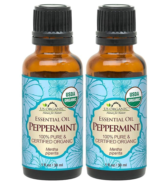 US Organic 100% Pure Peppermint Essential Oil - USDA Certified Organic - 30 ml Pack of 2 - w/Improved caps and droppers (More Size Variations Available)-BrightBean Baby