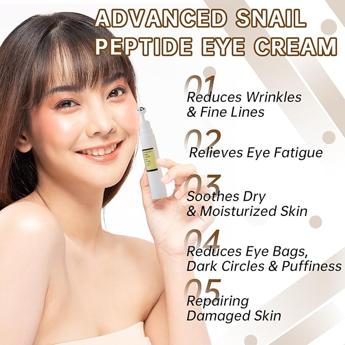 Advanced Snail Peptide Eye Cream for Dark Circles & Puffiness, Snail Mucin Eye Cream with Niacinamide Reduce Wrinkles & Fine Lines, 2 Pcs Under Eye Roller Cream for Moisturizing.-BrightBean Baby