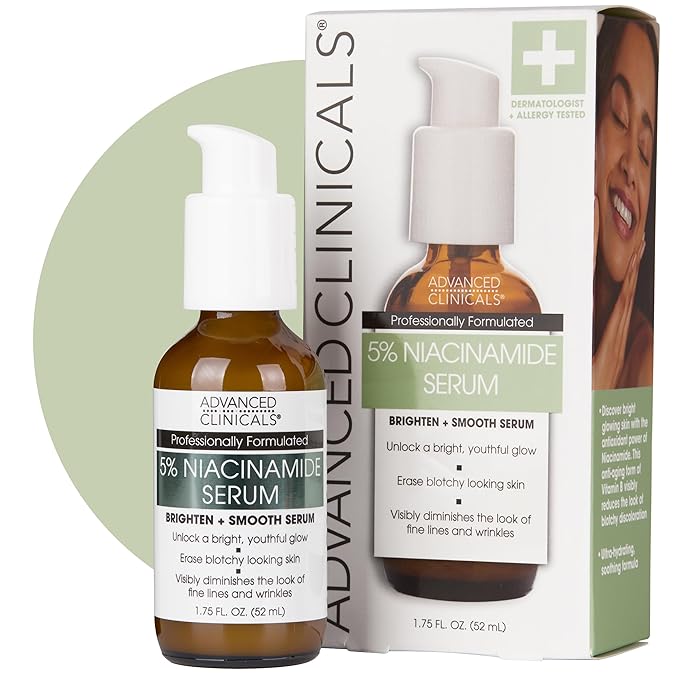 Advanced Clinicals Niacinamide Serum | 5% Niacinamide Serum For Face With Hyaluronic Acid, Ferulic Acid, Aloe Vera, & Fruit Extracts Helps Improve Look Of Dark Spots & Uneven Skin Tone, 1.75 Fl Oz-BrightBean Baby
