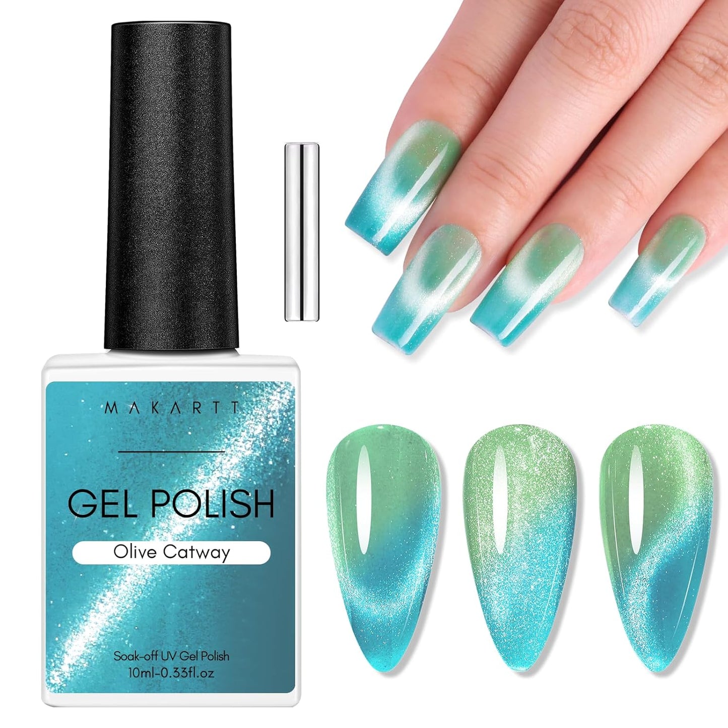 Makartt Cat Eye Gel Nail Polish: Reflective Glitter Gel with Magnet for Temperature Changing Magnetic Nails, Nail Polish UV/LED Light Cured, DIY Nail Art, Salon & Home Use(Olive Catway) 10ml-BrightBean Baby