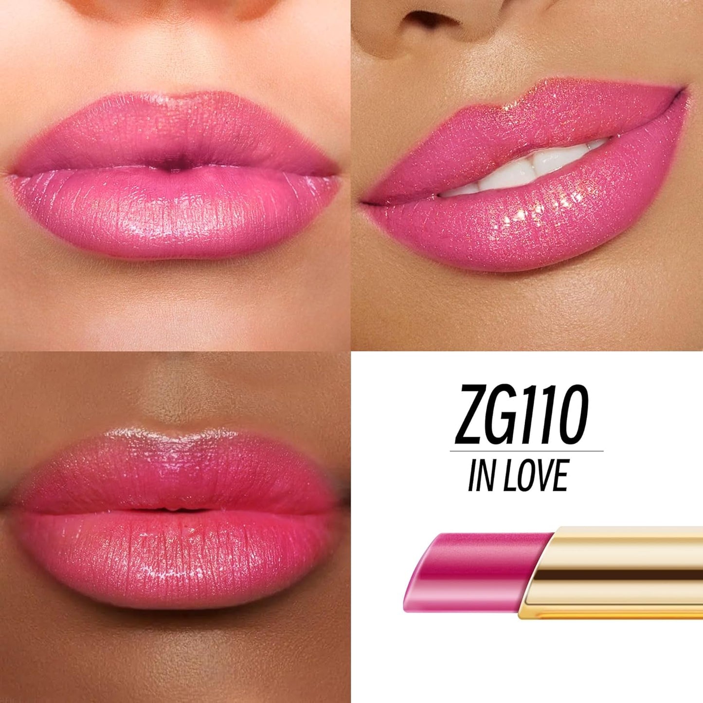 Hot Pink Lipstick Moisturizing for Women Shimmer Tinted Lip Balm Hydrating Nourishing Lip Gloss Vegan& Cruelty Free Lip Makeup, ZG110 In Love-BrightBean Baby