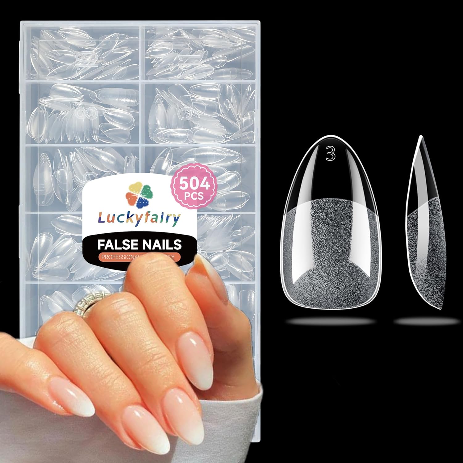 Short Almond Nail Tips: 504pcs Soft Gel Nail Tips Pre Etched Short Fake Nails, Half Matte Full Cover Clear Press on Nails for Nail Extension DIY Home, 12 Sizes Acrylic Gelly Tips-BrightBean Baby