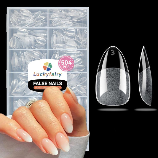 Short Almond Nail Tips: 504pcs Soft Gel Nail Tips Pre Etched Short Fake Nails, Half Matte Full Cover Clear Press on Nails for Nail Extension DIY Home, 12 Sizes Acrylic Gelly Tips-BrightBean Baby