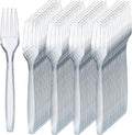 Prestee 300 Count Disposable Plastic Forks - Plastic Silverware Bulk Set - Heavy Duty Plasticware Forks - Clear Utensils for Catering Weddings Parties BBQ - Elegant and Sturdy Tableware