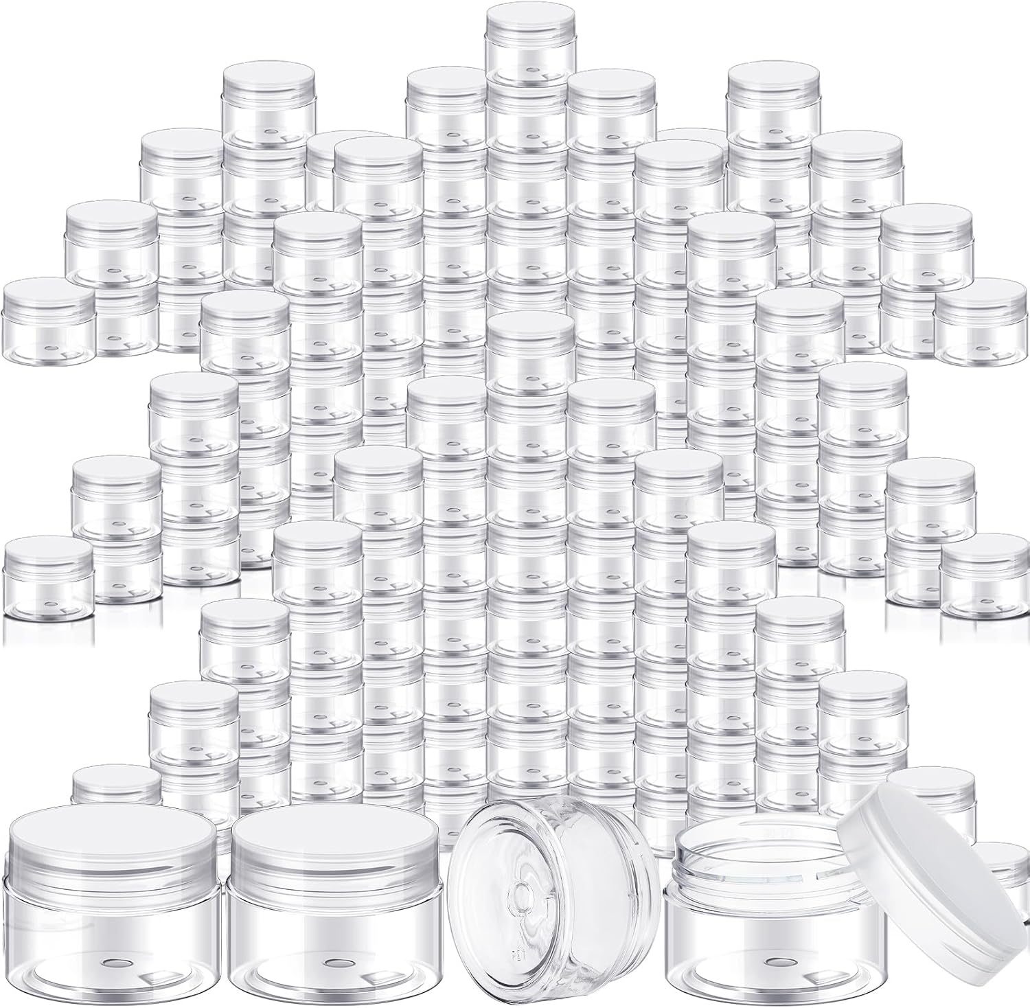 SATINIOR 100 Pcs Plastic Jars with Lids Small Containers Lids Wide Mouth Small Plastic Containers for Lotion Cream Rhinestones Body Butters Travel Storage(1 oz,Clear)-BrightBean Baby