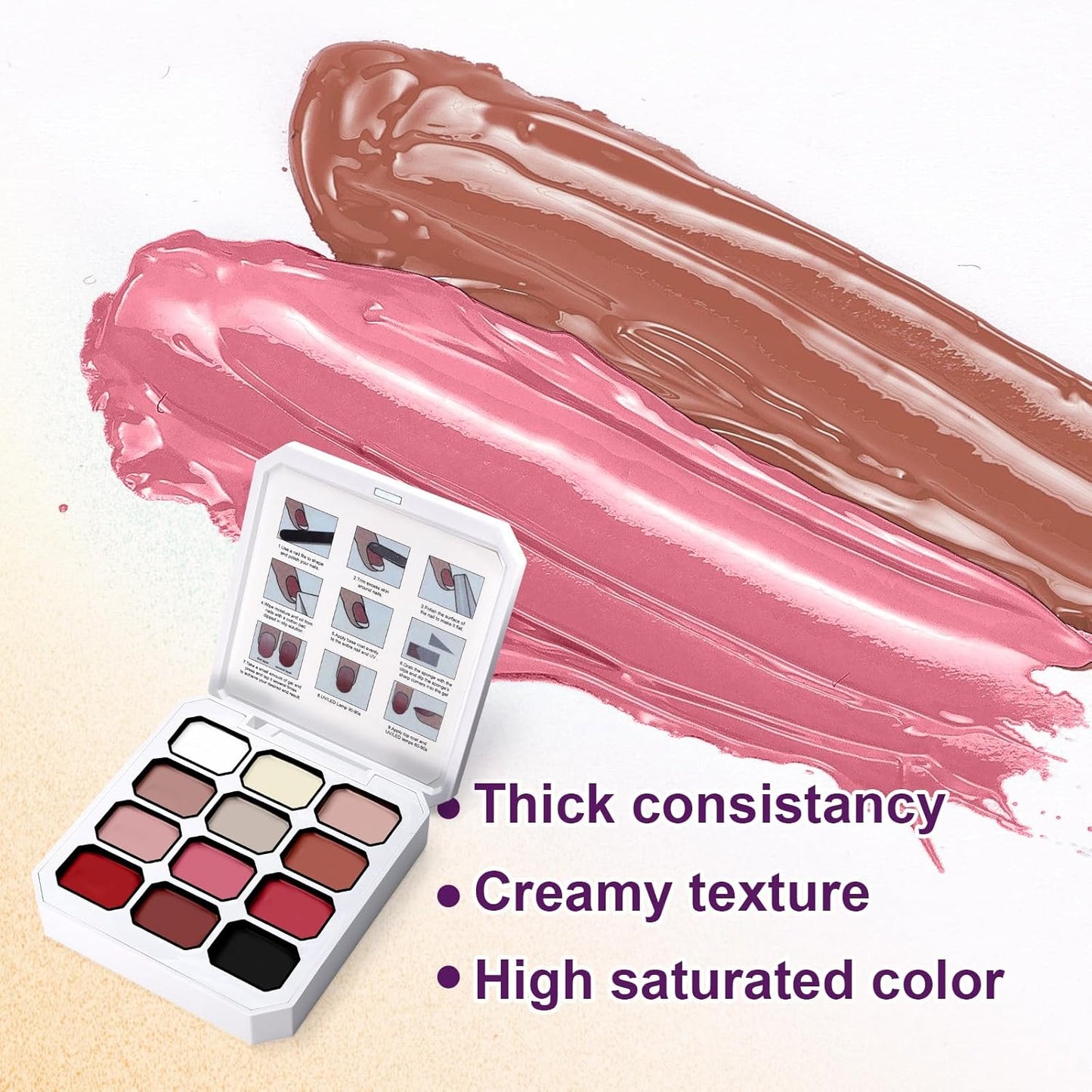 Gradient Painting Gel, 12 Colors Ombre Gel Nail Polish for Pigmented Pat Painting Gel French Manicure No-wipe Soak of UV DIY Art Home Salon Palette Chiffon Hues-BrightBean Baby