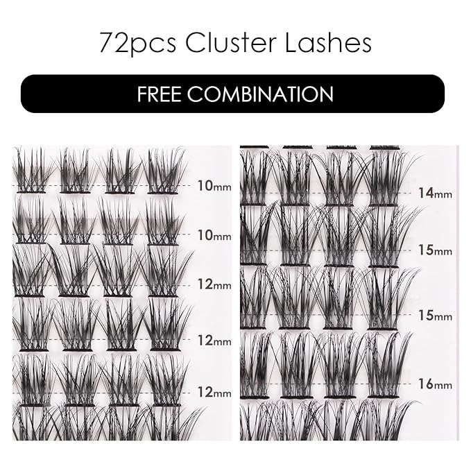 Cluster Lashes 72 Individual Lashes Clusters Eyelash Extensions False Eyelashes DIY Lash Extension Kit Reusable False Eyelashes Natural Look Mix 10-16mm C D Curl-DM06-BrightBean Baby