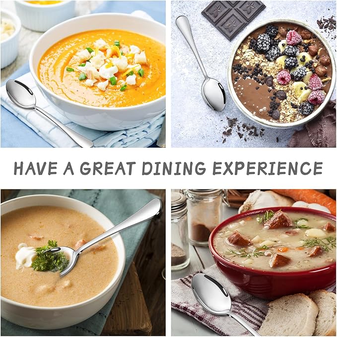 Forks and Spoons Set, 10PCS 6.7" Salad Forks and 10PCS 6.7" Soup Spoons, Stainless Steel Silverware set of 20, Mirror Polished & Dishwasher Safe