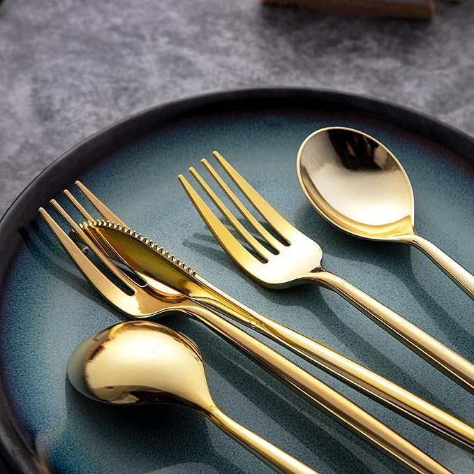 LIYH 102 Pcs Gold Plastic Silverware Disposable, Plastic Gold Utensils Heavyduty - Disposable Cutlery Includes Knives Forks and Spoons for Party, Birthday,Wedding Events