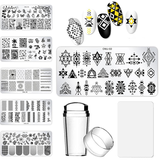 AddFavor Nail Stamper Kit 6pcs Flower Lace Nail Art Stamping Plate Butterfly Leaf Geometry Template with Silicone Nail Stamper and Scraper for Women Girls DIY Fingernail Manicure Stencils Tools-BrightBean Baby