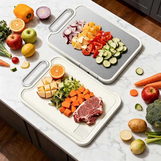 Titanium Cutting Board for Kitchen, Cutting Boards Non Toxic Double Sided Metal Pure Titanium and Wheat Straw PP Chopping Board Food Grade Easy to Clean Large Size 16"*10"*0.9"(White)