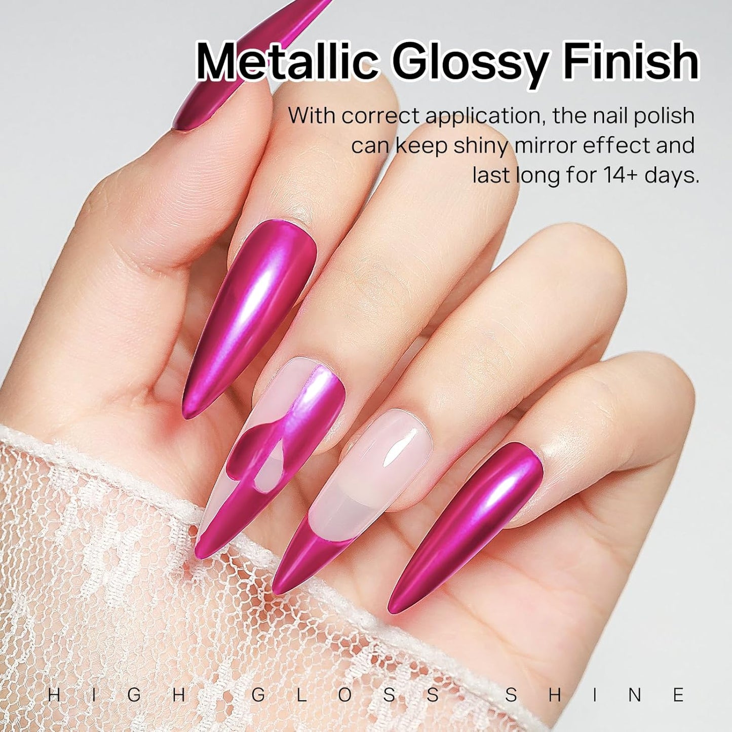 MIZHSE Rose Red Mirror Nail Polish, Quick Dry Metallic Nail Polish, Air Dry Fast Chrome Nail Lacquer Bright Color Oil-based Nail Art Manicure DIY Home-BrightBean Baby