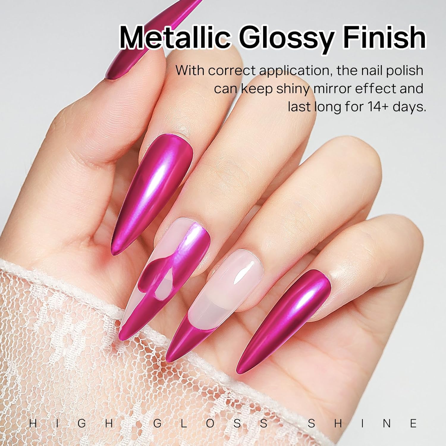 MIZHSE Rose Red Mirror Nail Polish, Quick Dry Metallic Nail Polish, Air Dry Fast Chrome Nail Lacquer Bright Color Oil-based Nail Art Manicure DIY Home-BrightBean Baby