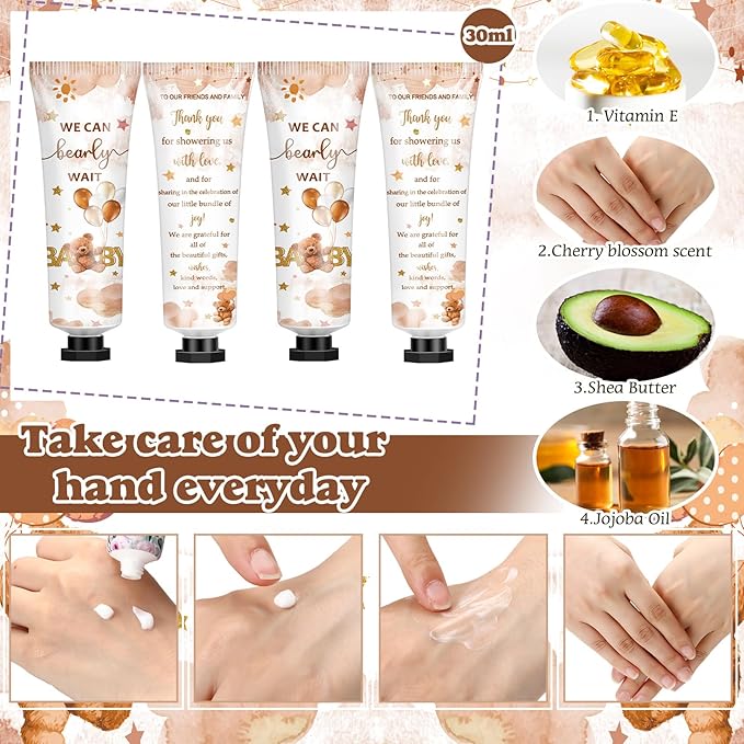 50 Sets 200 Pcs Baby Shower Hand Lotion and Lip Balm Gift Theme Baby Shower Party Favors Travel Size Hand Lotion and Lip Balm Bulk with Organza Bags Tags(Bear)-BrightBean Baby