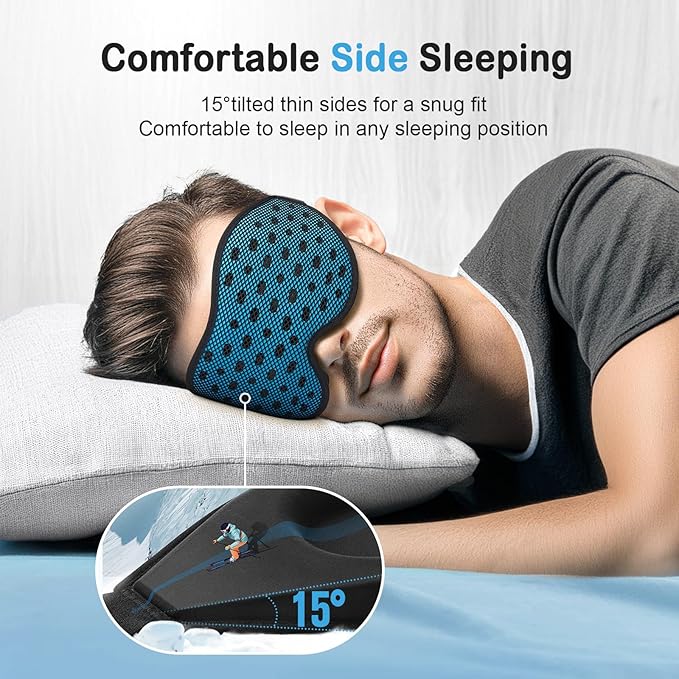 LitBear Breathable Sleep Mask, 3D Eye Mak Sleep for Side Sleepers Women Men, Light Blocking Sleeping Mask with Adjustable Strap, Soft Lightweight Eye Cover for Travel, Night Work, Nap, Office - Blue-BrightBean Baby