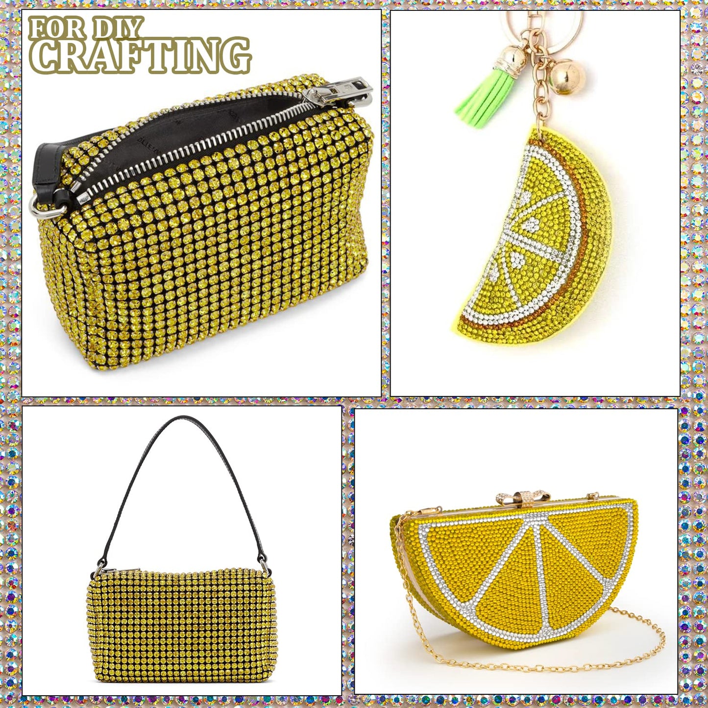 One Pack 2000 Pcs of Flatback Round Lemon Yellow Rhinestones 6 Sizes (1.5-6 mm) with Nail Art Rhinestone Picker Pencil and Tweezer for DIY and Salon Use-BrightBean Baby