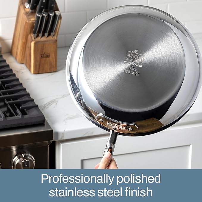 All-Clad D3 3-Ply Stainless Steel Fry Pan 12 Inch Induction Oven Broiler Safe 600F Pots and Pans, Cookware Silver
