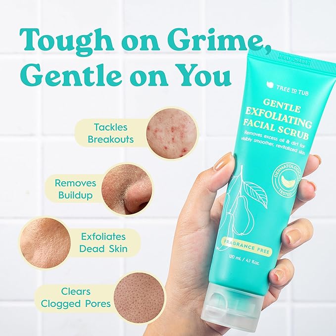 Tree To Tub Exfoliating Face Wash - Gentle Facial Exfoliator & Face Scrub w/Salicylic Acid for Glowing Skin - Non-Irritating Exfoliant to Remove Buildup & Refine Texture - For All Skin Types-BrightBean Baby